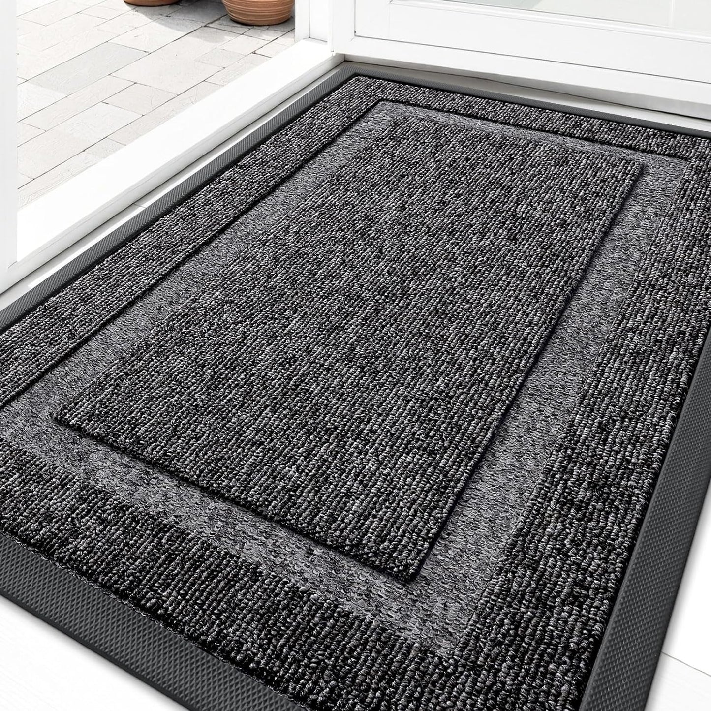 OLANLY Waterproof Front Door Mat - All-Season Indoor/Outdoor Doormat, Easy Clean, 33x21, Black & White