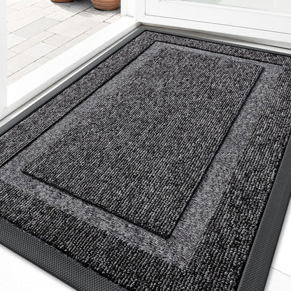 OLANLY Indoor Outdoor Front Door Mat - Waterproof All-Weather Doormat | Sturdy Natural Rubber, 35x23, Black and White