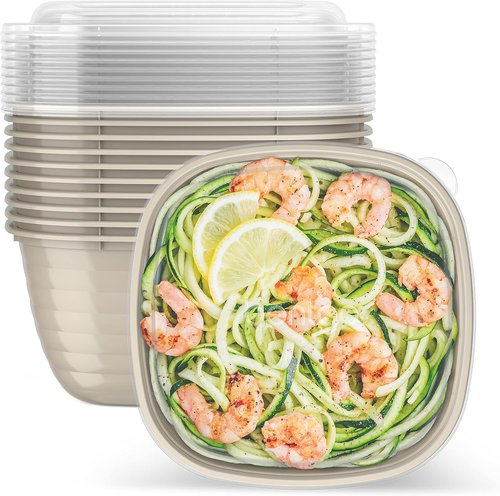 Bentgo Prep - 1-Compartment Meal Prep Bowls with Custom Fit Lids - Durable, Microwaveable, BPA-Free | 10 Bowls & Lids (Champagne)
