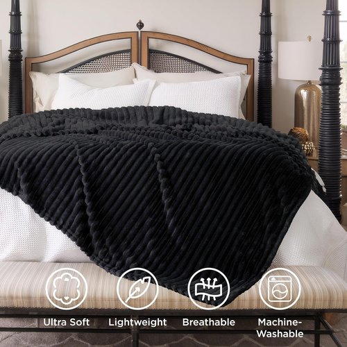 Bedsure GentleSoft Blanket - Cozy Queen Size Fleece Throw for Women | Black, 90x90 Inches