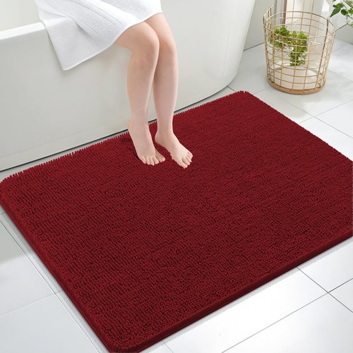OLANLY Bathroom Rugs 40x32, Extra Soft Absorbent Chenille Bath Rugs, Rubber Backing Quick Dry, Machine Washable Bath Mats for Bathroom Floor, Tub and Shower, Home Decor Accessories, Red