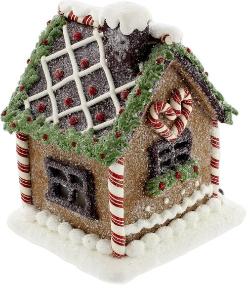 Bridge Collection Lighted Gingerbread House Figurine - Festive Christmas Tabletop Accent with Peppermint Roof