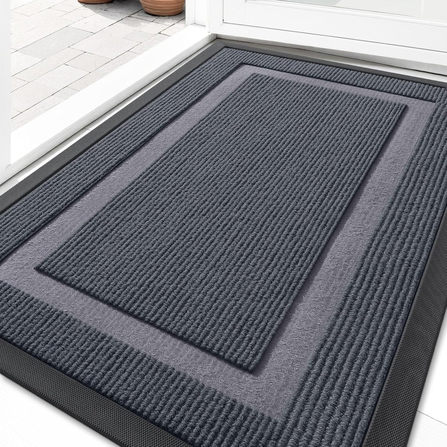 OLANLY Waterproof Front Door Mat - All-Season Indoor/Outdoor Doormat, Easy Clean, 35x23, Light Grey