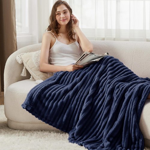 Bedsure GentleSoft Fleece Blanket - Cozy Navy Blue Throw for Couch, Perfect 50x60 Inches Size
