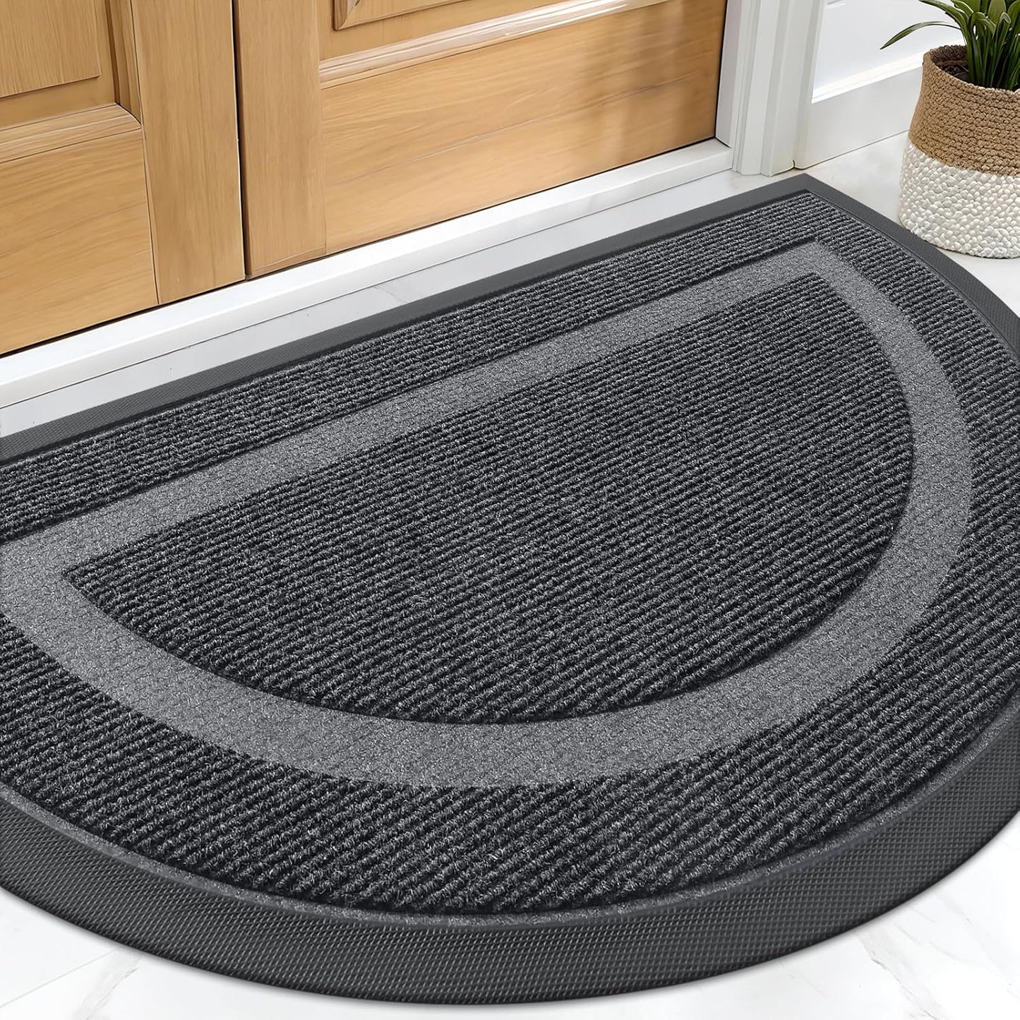 OLANLY Half Circle Door Mat - Waterproof All-Season Indoor/Outdoor Welcome Mat | 29.5x17, Grey