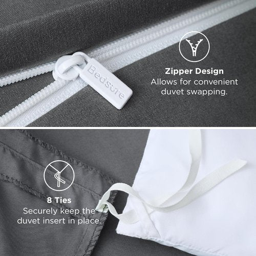 Bedsure Duvet Cover Queen Size - Soft Double Brushed Bedding Set for Kids & Adults, Zipper Closure, 3 Pieces, Includes 1 Duvet Cover (90"x90") & 2 Pillow Shams, NO Comforter, Dark Grey