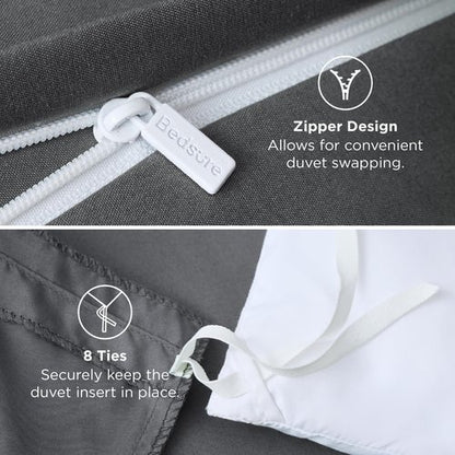 Bedsure Duvet Cover Queen Size - Soft Double Brushed Bedding Set for Kids & Adults, Zipper Closure, 3 Pieces, Includes 1 Duvet Cover (90"x90") & 2 Pillow Shams, NO Comforter, Dark Grey