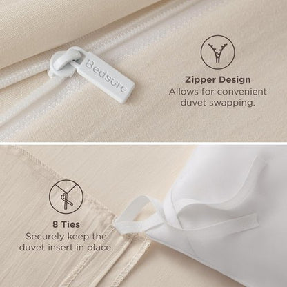 Bedsure Oat Milk Duvet Cover Set - Full Size 3-Piece Extra Soft Cotton-Like Polyester Bedding, 80x90 Inches
