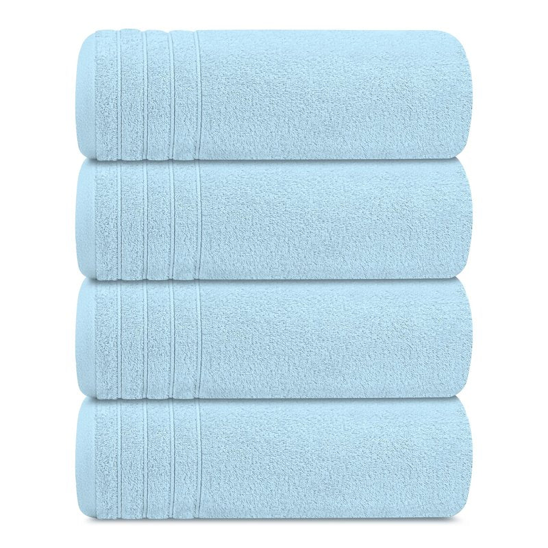 Tens Towels Pack of 4 Extra Large Bath Towels 30 x 60 Inches, 100% Cotton, Larger & Lighter Weight, Quicker to Dry, Super Soft and Absorbent, Perfect for Bathroom, Sky Blue