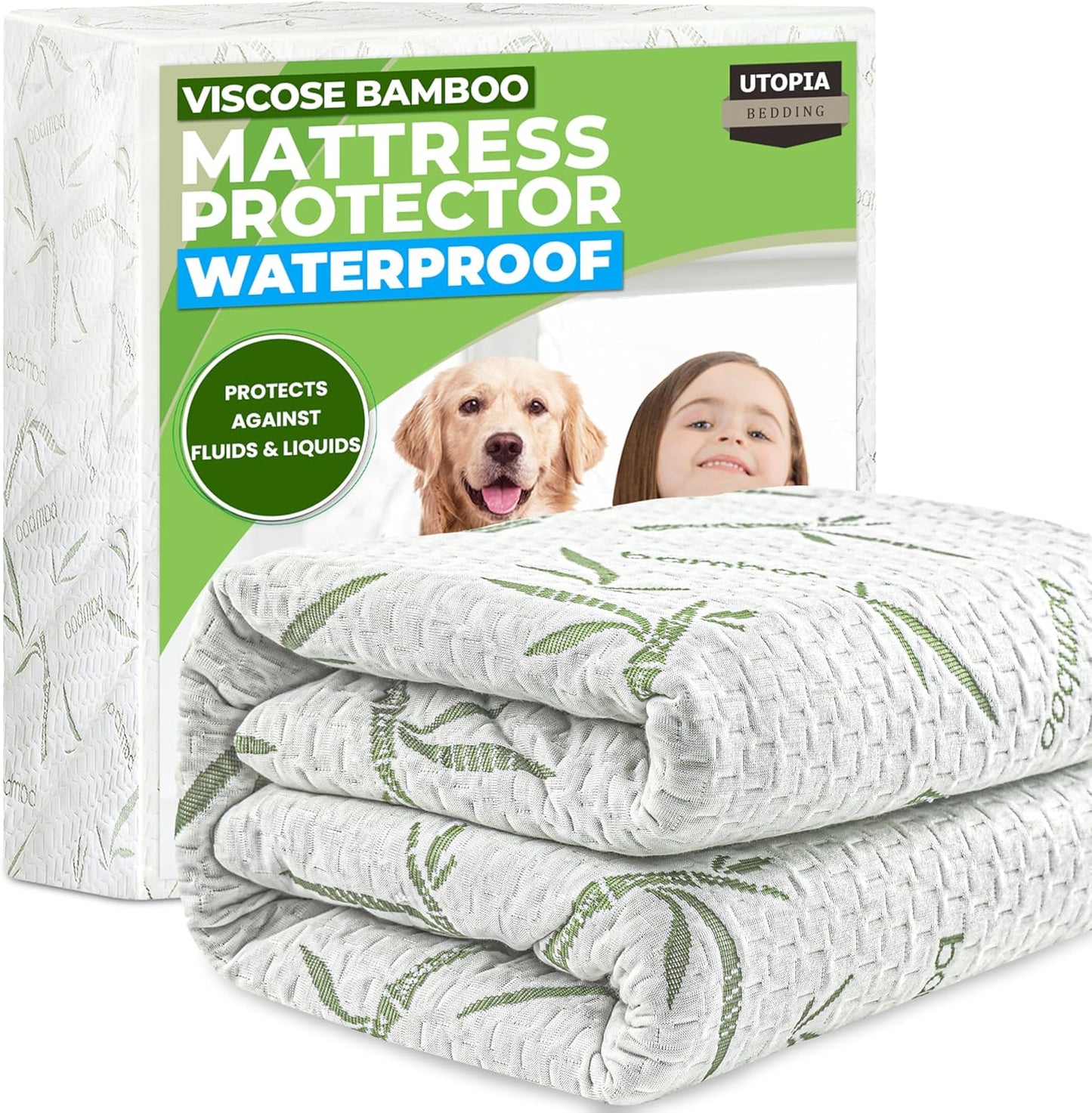 Utopia Bedding Waterproof Mattress Protector - Queen Size Bamboo Viscose Cooling Cover | Soft & Breathable with 17-Inch Deep Pockets