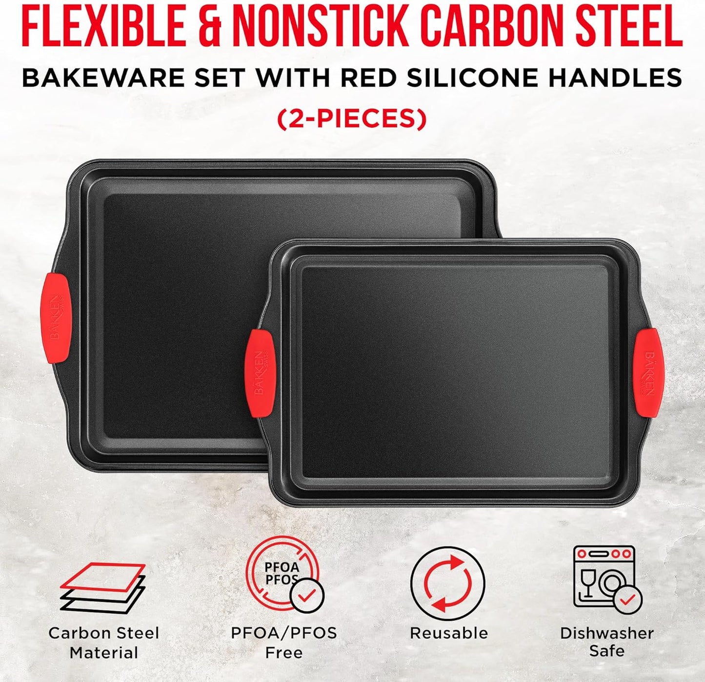 Skiennix Nonstick Carbon Steel Bakeware Set - Professional Quality Baking Trays | PFOA-Free Medium & Large Pans
