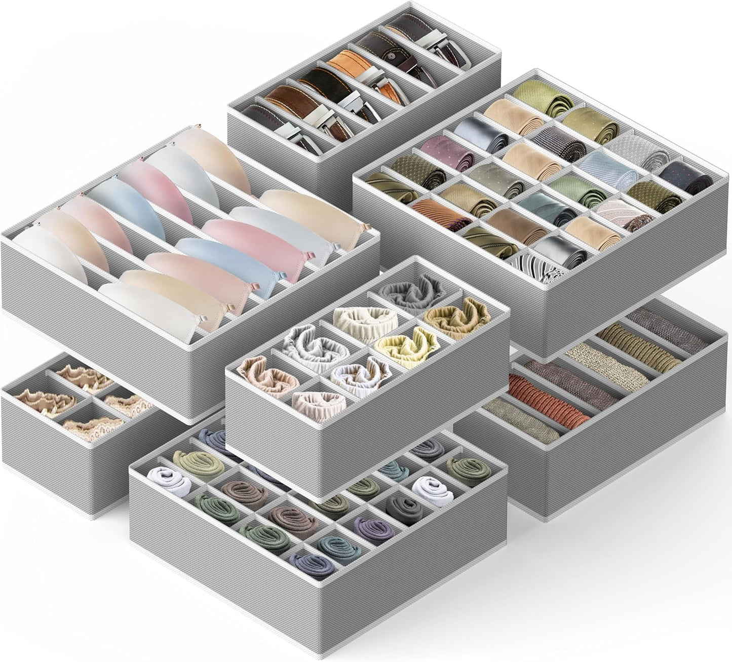 Simple Houseware Underwear Organizer - 7-Piece Drawer Divider Set in Gray for Neat Storage