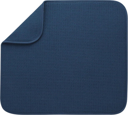 S&T INC. Dish Drying Mat - Absorbent Microfiber Kitchen Counter Pad, 16” x 18”, Navy Blue