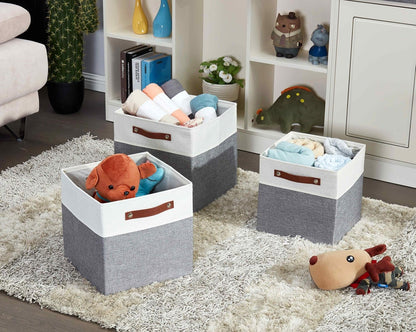 DECOMOMO Fabric Cube Storage Bins - Stylish Grey & White Storage Baskets for Kallax | 11-Inch Cube - 4 Pack