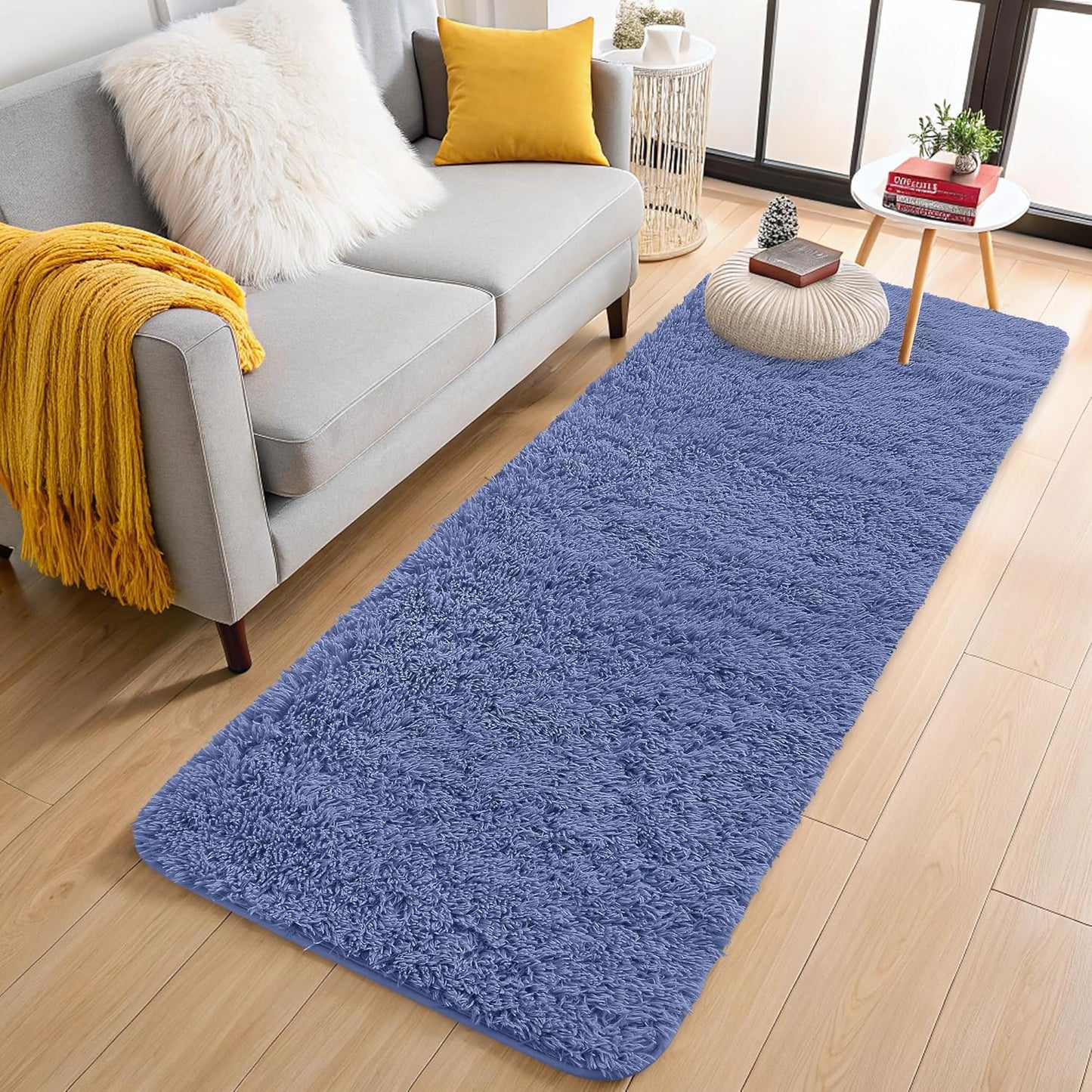 OLANLY Runner Rugs - Soft, Machine Washable Shaggy Design for Hallway & Bedroom | Denim Blue 2x8