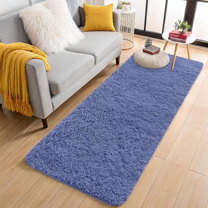 OLANLY Machine Washable 2x6 Runner Rug - Soft Fluffy Shaggy Indoor Carpet in Denim Blue for Home Decor