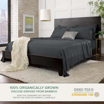 Pure Bamboo Queen Sheets - Luxuriously Soft 100% Organic Viscose Bed Sheet Set | Cooling Charcoal Color