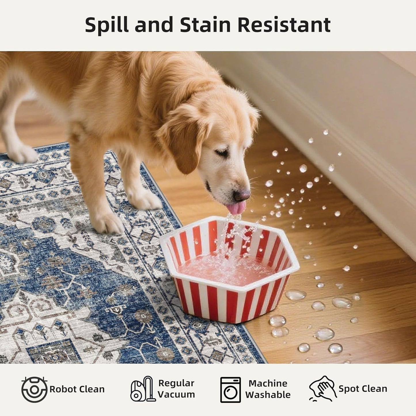 Skiennix Washable Kitchen Floor Mats - Non-Slip Water-Resistant Rugs for Easy Cleaning | 4-Piece Set in Blue
