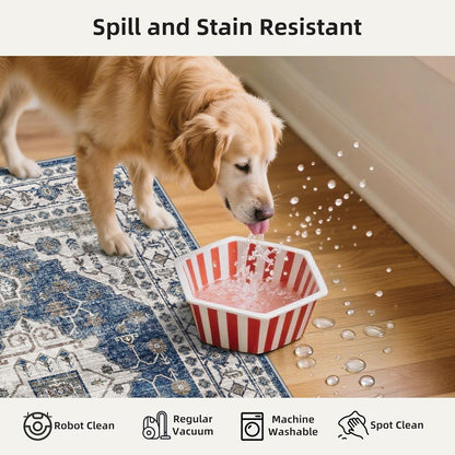 Skiennix Washable Kitchen Floor Mats - Non-Slip Water-Resistant Rugs for Easy Cleaning | 4-Piece Set in Blue