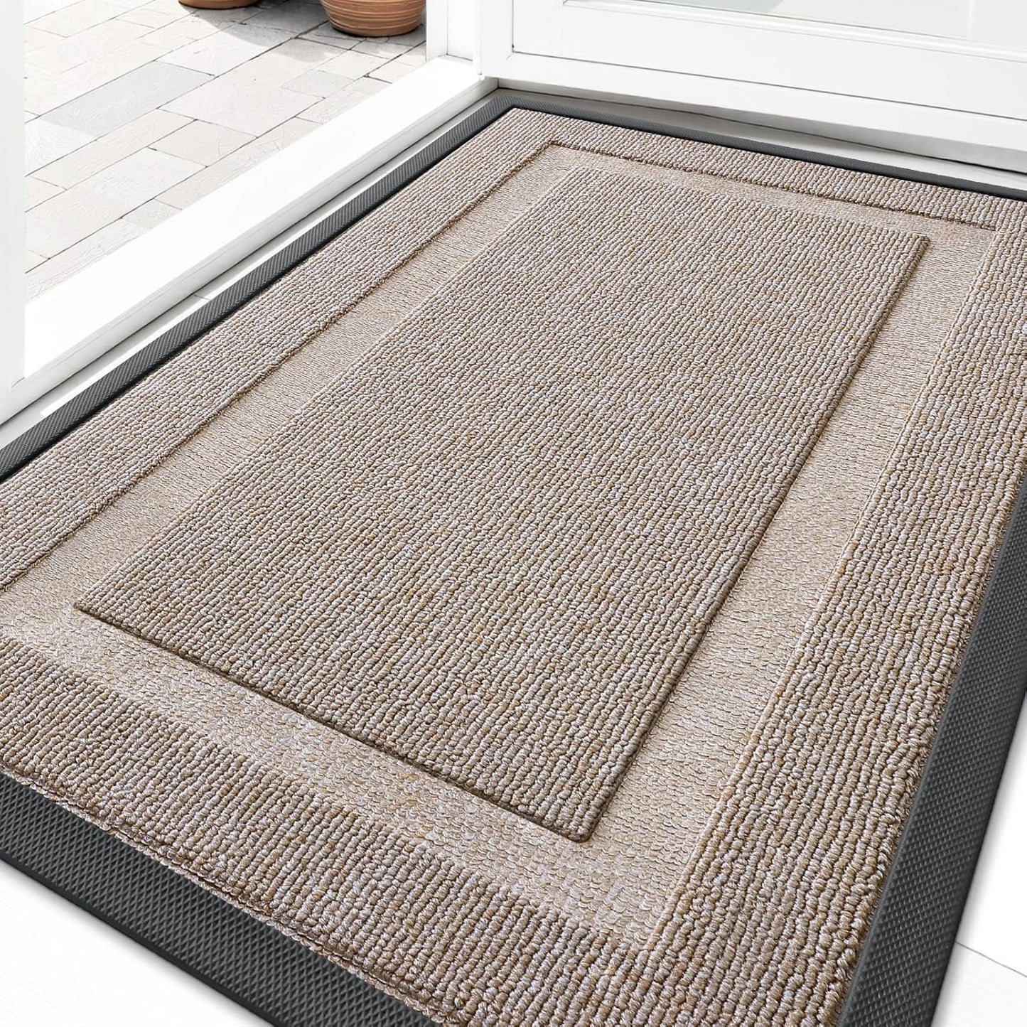 OLANLY Indoor Outdoor Front Door Mat - Waterproof All-Season Doormat, Easy Clean, 29.5x17, Camel