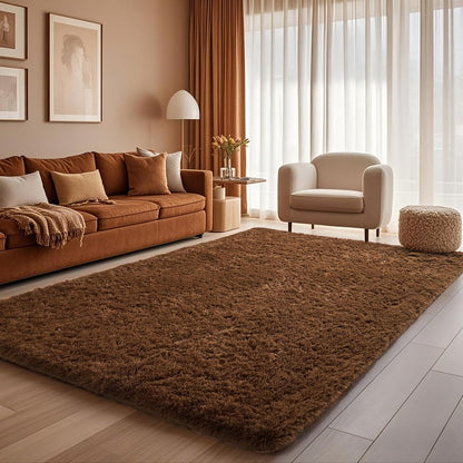 Ophanie Brown Rugs for Living Room Bedroom, 6x9 Fluffy Fuzzy Furry Carpet, Plush Soft Shaggy Bedside Indoor Floor Area Rug for Kids Girls Boys Baby Teen Dorm Nursery Home Decor Aesthetic