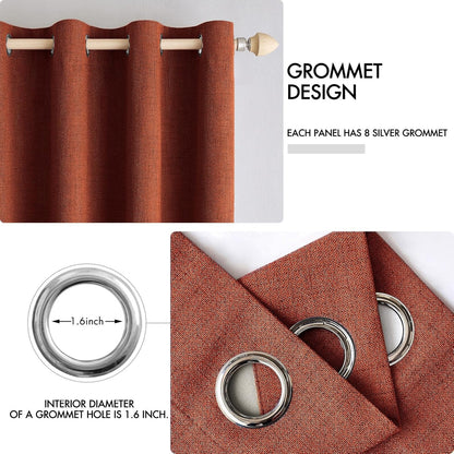 MIULEE 100% Blackout Linen Curtains - Thermal Insulated Burnt Orange Room Darkening | 42 x 84 (2 Panels)