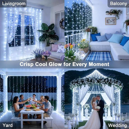 JMEXSUSS Curtain Lights - 900 LED White Indoor/Outdoor String Lights with Remote | 9.5x29.5ft for Decor
