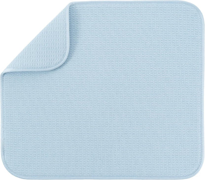 S&T INC. Dish Drying Mat - Absorbent Microfiber Kitchen Counter Pad, 16” x 18”, Sky Blue