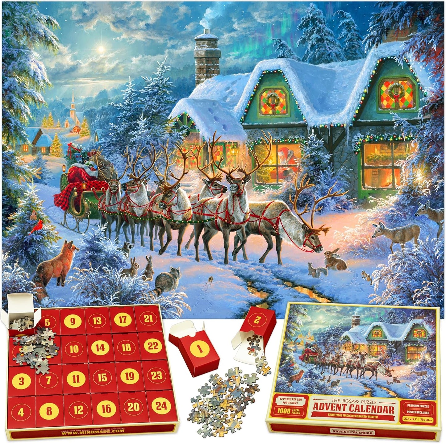 Abraham Hunter Jigsaw Puzzle Advent Calendar 2025 - 1008 Pieces, 24 Boxes, Festive Holiday Countdown Gift