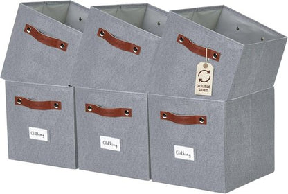 DECOMOMO Storage Bins - Fabric Cube Storage Bins with Labels for Shelves | 11" | 6pcs, Texture Grey