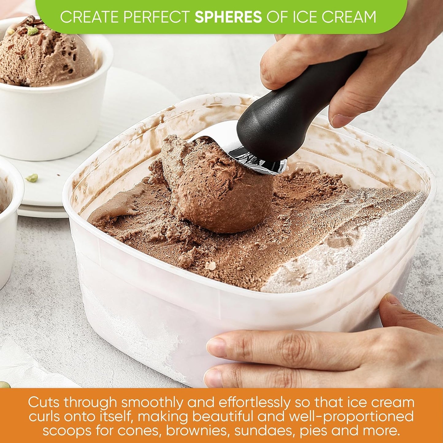 Spring Chef Heavy Duty Ice Cream Scoop - Comfortable Handle for Gelato, Sorbet & More | Dishwasher Safe Metal - Black