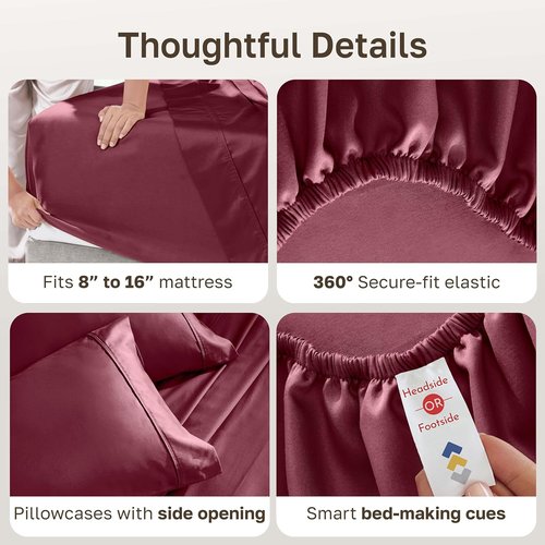 California Design Den Queen Size Bed Sheets Set - 100% Cotton, 400 Thread Count, Silky Smooth Sateen - Burgundy Red