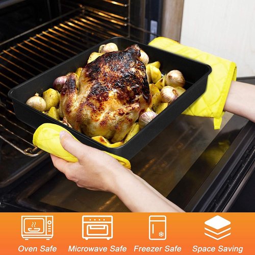 Herogo Non-Stick Deep Baking Pan Set - 2 Rectangular 8 X 10.5 Inch Bakeware for Cakes & Lasagna
