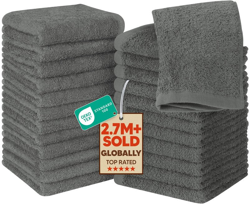 Utopia Towels 24 Pack Cotton Washcloths Set, 100% Ring Spun Cotton, Premium Quality Flannel Face Cloths, Highly Absorbent and Soft Feel Fingertip Towels, Grey