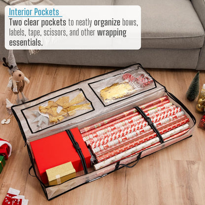 VENO Clear Wrapping Paper Organizer - 40-Inch Storage Box for Christmas Gift Bags & Holiday Accessories
