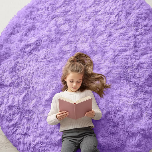 OLANLY Purple Round Area Rug - Soft, Fluffy, Machine Washable 6 ft Circle Carpet for Bedroom & Living Room