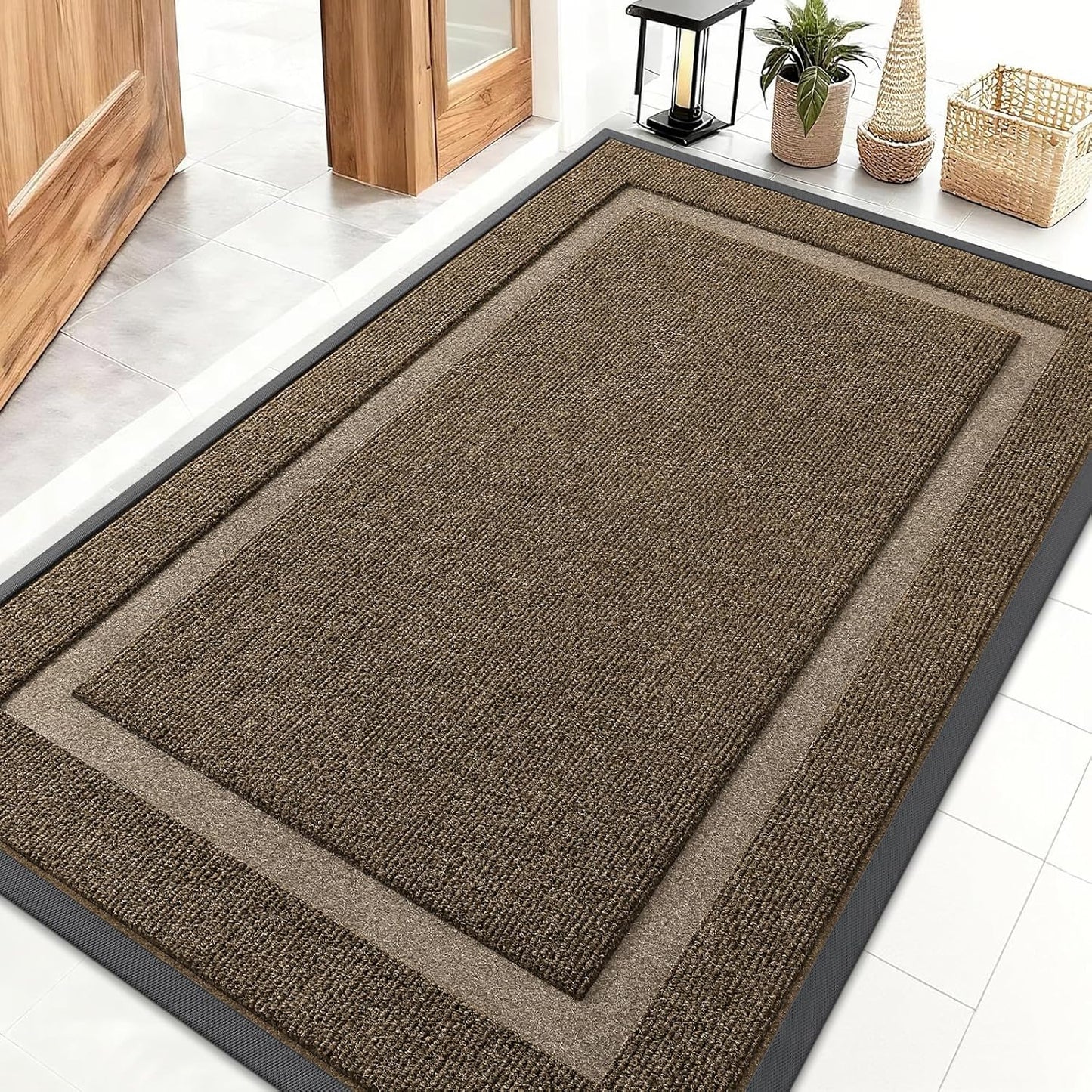 OLANLY Waterproof Front Door Mat - All-Season, Sturdy Natural Rubber, Easy Clean | 47x30, Brown
