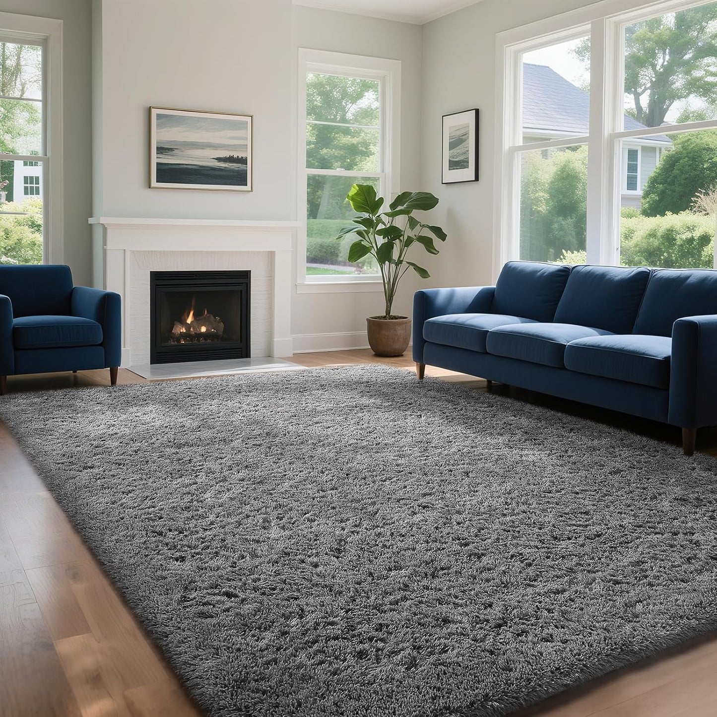 Ophanie Area Rugs - Soft Non-Slip Fluffy Shag Carpet for Living Room & Nursery - Large Grey 7x10 Size