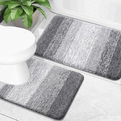 OLANLY Ombre Bath Rug Set - Soft & Absorbent 2-Piece Bathroom Rugs | Grey 30x20 & 24x20 Sizes