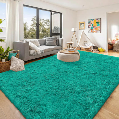OLANLY 8x10 Large Area Rug - Soft Fluffy Shaggy Carpet for Living Room & Bedroom | Teal Green