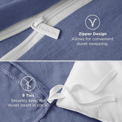 Bedsure Slate Blue Duvet Cover - Extra Soft 3-Piece Queen Bedding Set | 90x90 Inches with Zipper Closure