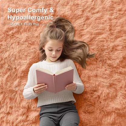 OLANLY Large Area Rug - Soft Fluffy Shaggy Carpet for Living Room & Bedroom | 9x12, Muted Orange