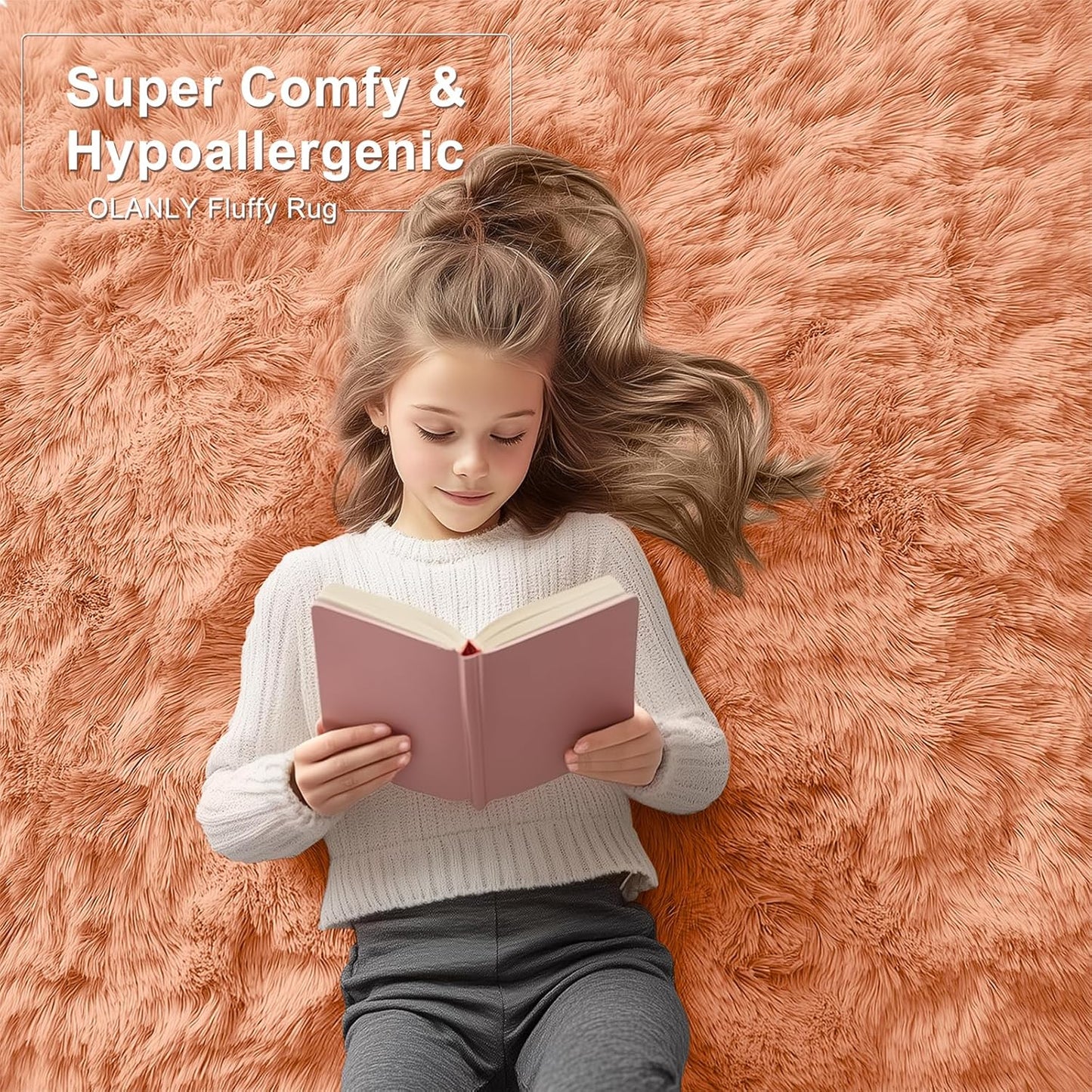 OLANLY Runner Rugs - Soft Fluffy Machine Washable 2x8 for Hallway & Bedroom | Muted Orange Decor