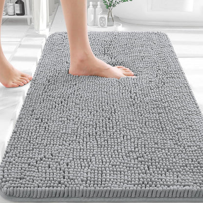 OLANLY Bathroom Rugs - Extra Soft Chenille Bath Mats with Quick Dry Rubber Backing | 32x20, Light Grey