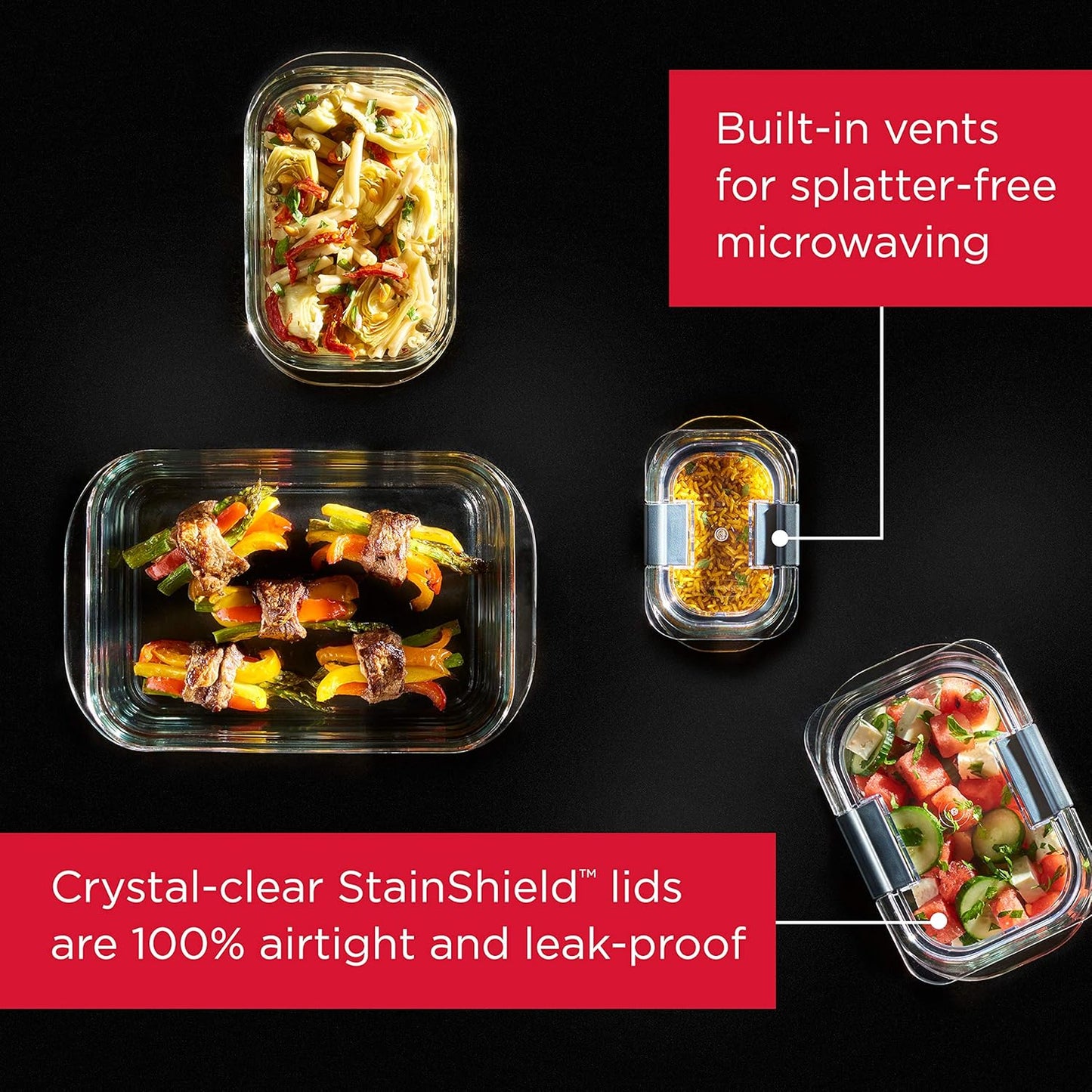 Rubbermaid Brilliance Glass Storage Set - 4 Medium Clear Food Containers with Lids (6 Pieces Total)
