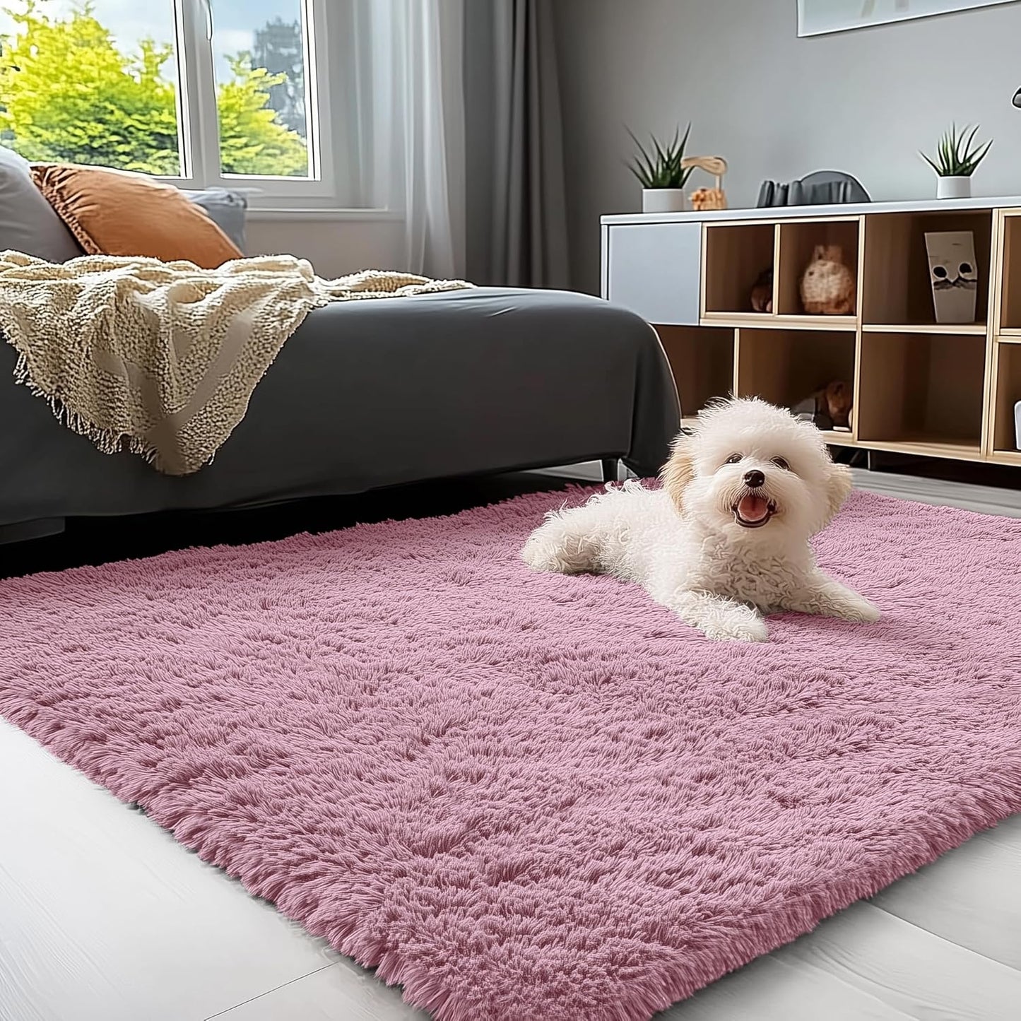 OLANLY Area Rugs - Soft Fluffy Shaggy Indoor Carpet for Living Room & Bedroom | 4x5.9 ft Blush