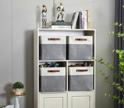 DECOMOMO Fabric Cube Storage Bins - Stylish Grey & White Storage Baskets for Kallax | 11-Inch Cube - 4 Pack