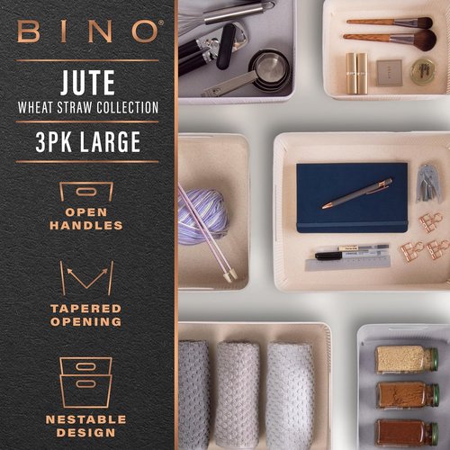 BINO Woven Plastic Basket - Large Natural Grey, 3-Pack | Stylish Home Organization & Space-Saving Storage