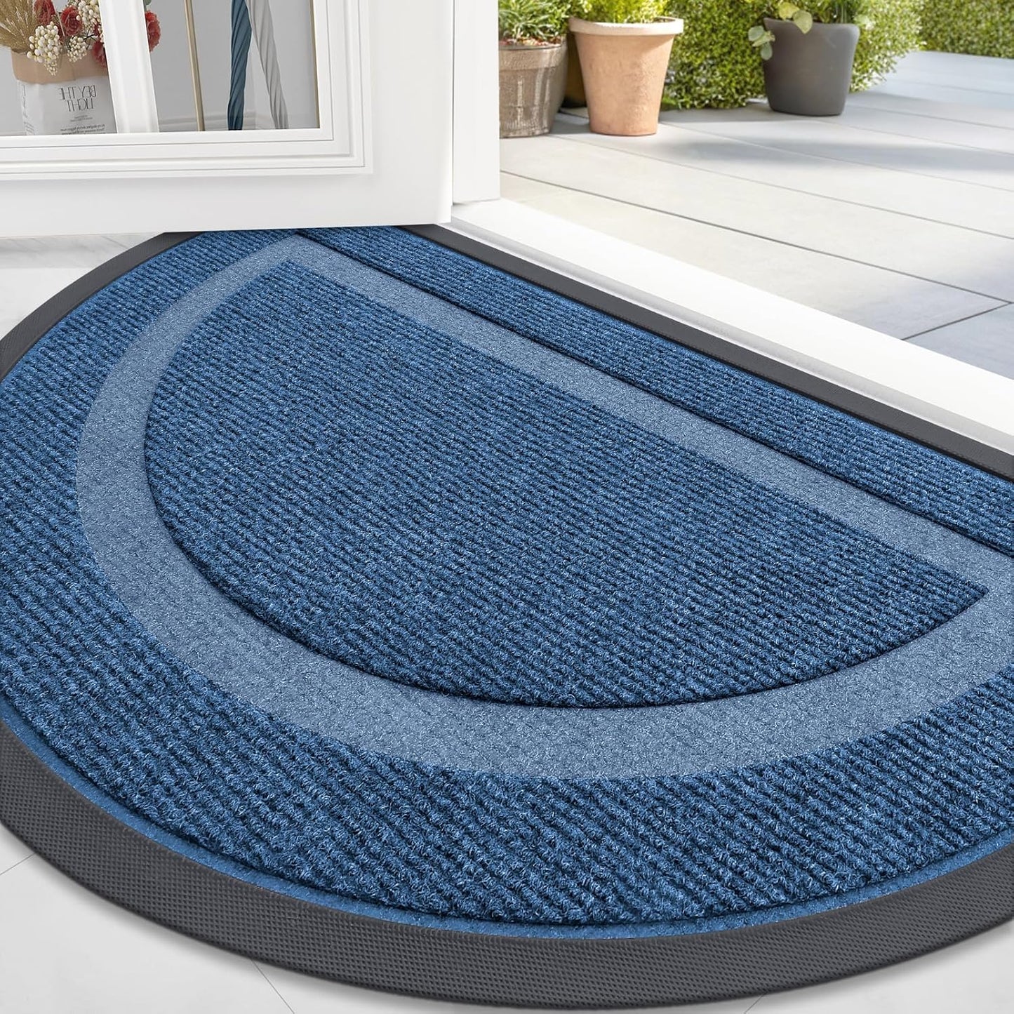 OLANLY Half Circle Door Mat - Waterproof All-Season Indoor/Outdoor Welcome Mat | 59x34, Light Blue