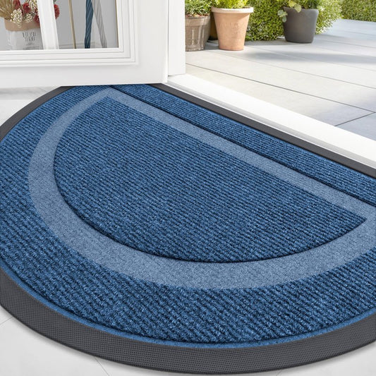 OLANLY Half Circle Door Mat Indoor Outdoor Entrance Welcome, Waterproof All-Season, All-Weather Doormat, Sturdy Natural Rubber, Low Profile, Easy Clean Patio Porch Entryway Mat, 47x32, Light Blue